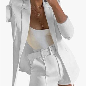 Stylish White Blazer and Shorts Set